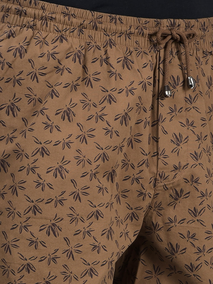 Brown Floral Print 100% Cotton Lounge Shorts-Men Lounge Shorts-Crimsoune Club