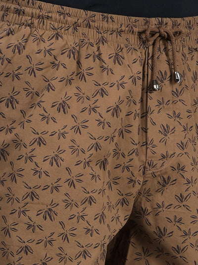 Brown Floral Print 100% Cotton Lounge Shorts-Men Lounge Shorts-Crimsoune Club