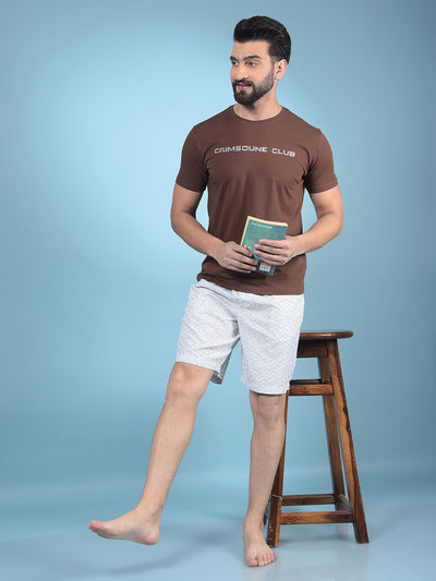 White Printed 100% Cotton Lounge Shorts-Men Lounge Shorts-Crimsoune Club