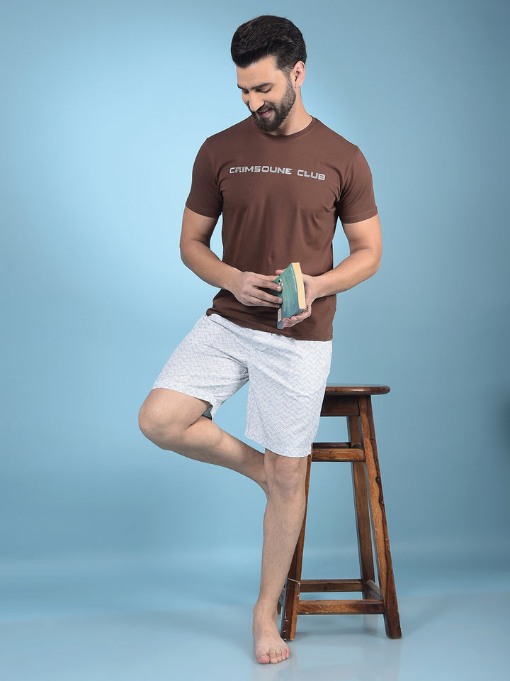 White Printed 100% Cotton Lounge Shorts-Men Lounge Shorts-Crimsoune Club