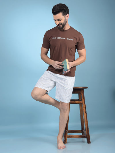 White Printed 100% Cotton Lounge Shorts-Men Lounge Shorts-Crimsoune Club