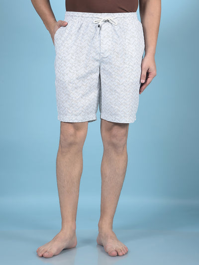 White Printed 100% Cotton Lounge Shorts-Men Lounge Shorts-Crimsoune Club