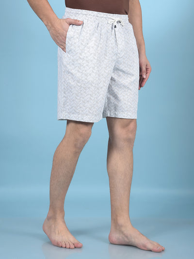 White Printed 100% Cotton Lounge Shorts-Men Lounge Shorts-Crimsoune Club