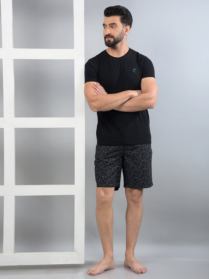 Black Printed 100% Cotton Lounge Shorts-Men Lounge Shorts-Crimsoune Club