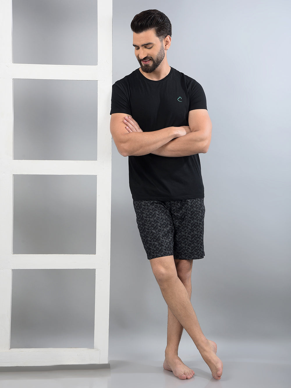 Black Printed 100% Cotton Lounge Shorts-Men Lounge Shorts-Crimsoune Club
