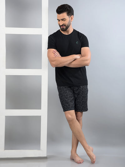 Black Printed 100% Cotton Lounge Shorts-Men Lounge Shorts-Crimsoune Club
