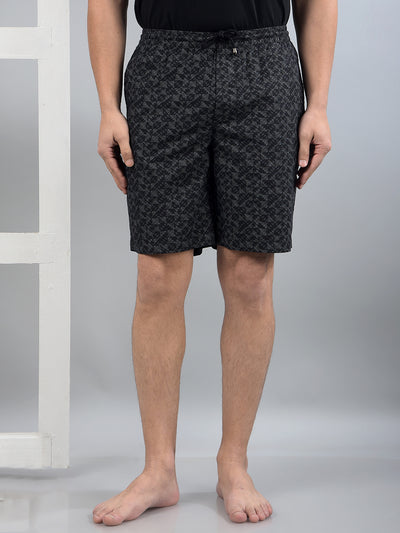 Black Printed 100% Cotton Lounge Shorts-Men Lounge Shorts-Crimsoune Club