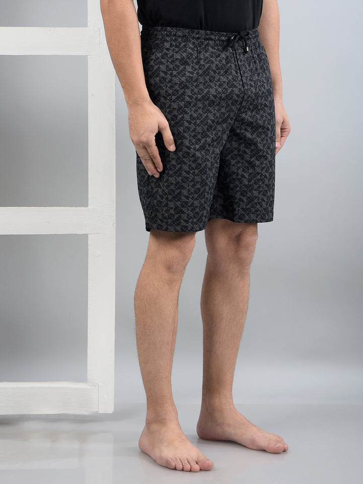 Black Printed 100% Cotton Lounge Shorts-Men Lounge Shorts-Crimsoune Club