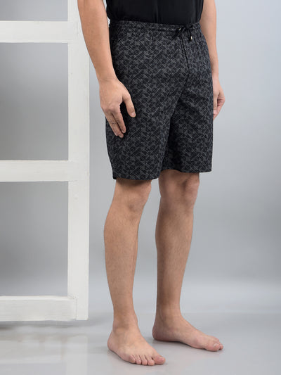 Black Printed 100% Cotton Lounge Shorts-Men Lounge Shorts-Crimsoune Club