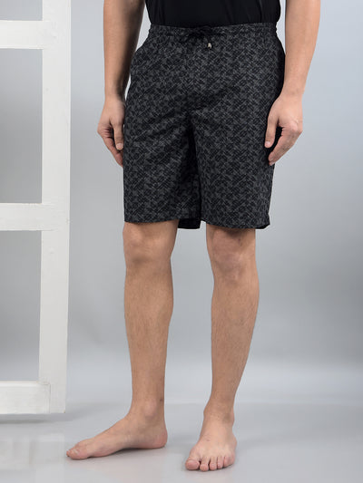 Black Printed 100% Cotton Lounge Shorts-Men Lounge Shorts-Crimsoune Club
