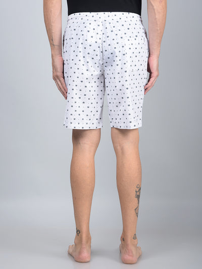White Floral Print 100% Cotton Lounge Shorts-Men Lounge Shorts-Crimsoune Club