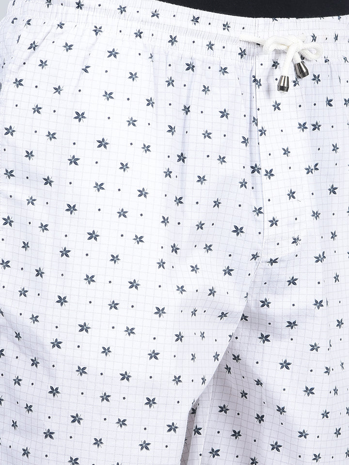 White Floral Print 100% Cotton Lounge Shorts-Men Lounge Shorts-Crimsoune Club