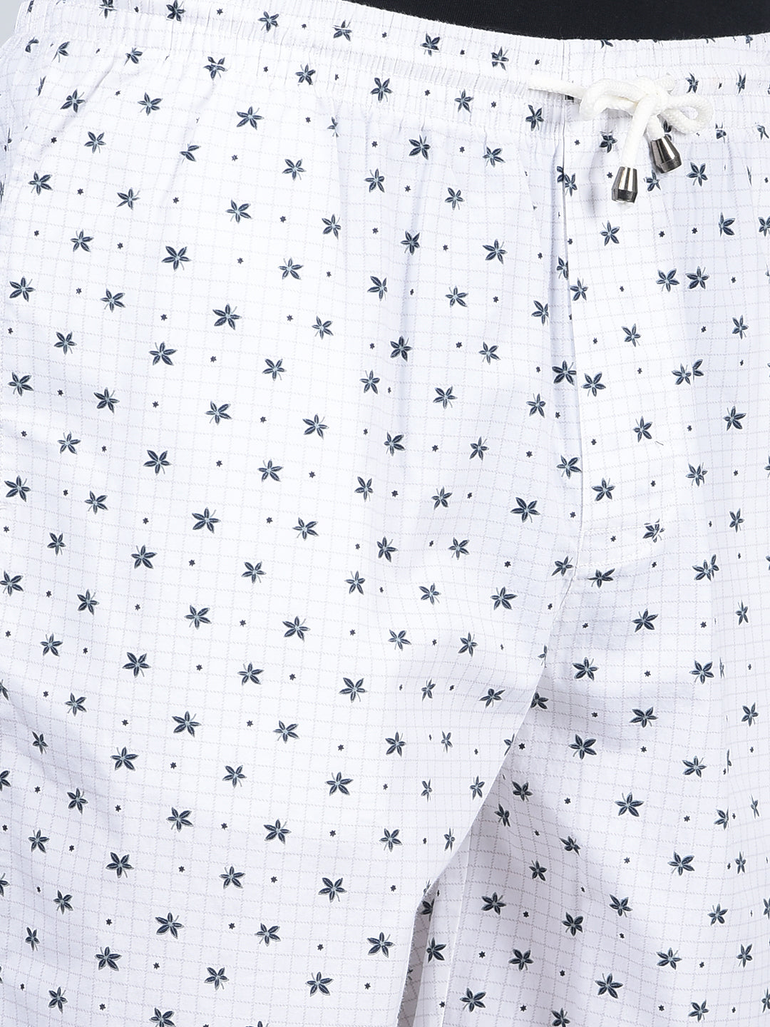 White Floral Print 100% Cotton Lounge Shorts-Men Lounge Shorts-Crimsoune Club