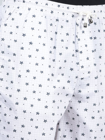 White Floral Print 100% Cotton Lounge Shorts-Men Lounge Shorts-Crimsoune Club
