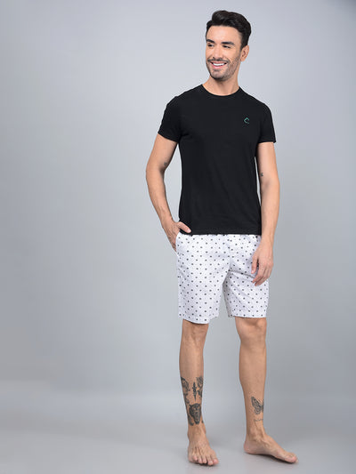 White Floral Print 100% Cotton Lounge Shorts-Men Lounge Shorts-Crimsoune Club