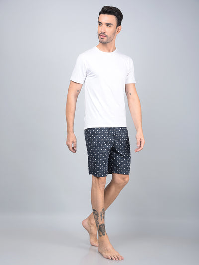 Navy Blue Floral Print 100% Cotton Lounge Shorts-Men Lounge Shorts-Crimsoune Club