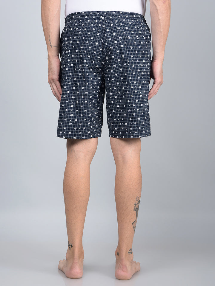 Navy Blue Floral Print 100% Cotton Lounge Shorts-Men Lounge Shorts-Crimsoune Club