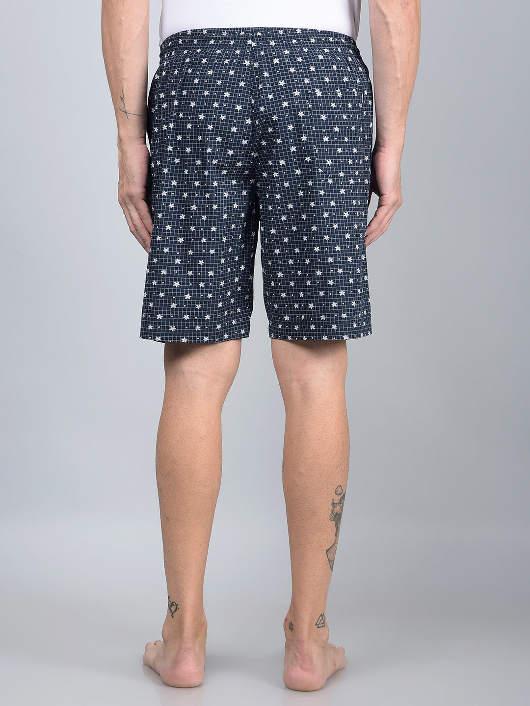 Navy Blue Floral Print 100% Cotton Lounge Shorts-Men Lounge Shorts-Crimsoune Club