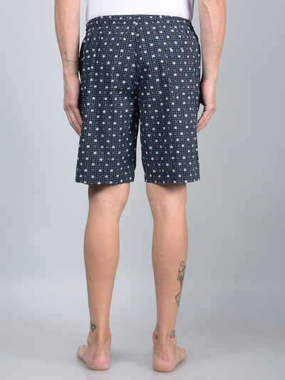 Navy Blue Floral Print 100% Cotton Lounge Shorts-Men Lounge Shorts-Crimsoune Club