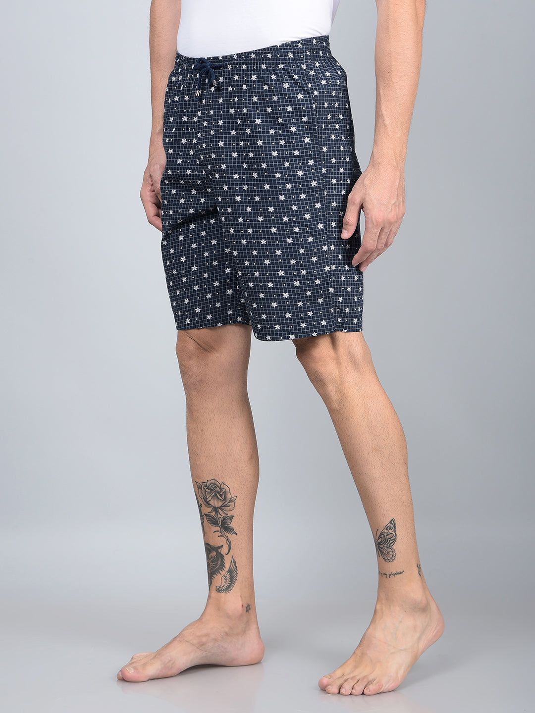 Navy Blue Floral Print 100% Cotton Lounge Shorts-Men Lounge Shorts-Crimsoune Club