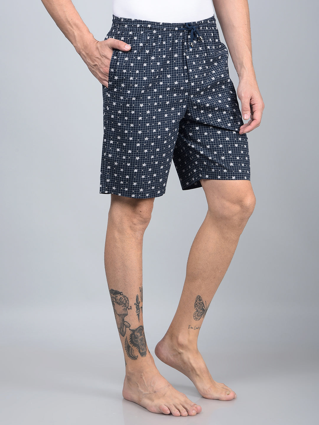Navy Blue Floral Print 100% Cotton Lounge Shorts-Men Lounge Shorts-Crimsoune Club