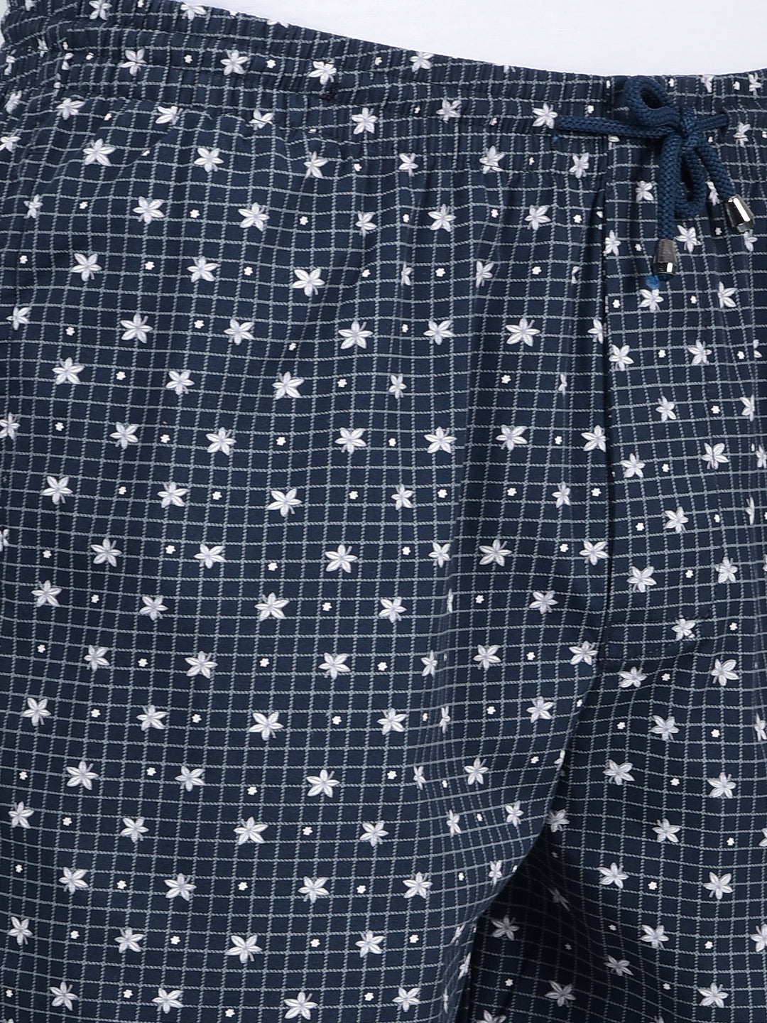 Navy Blue Floral Print 100% Cotton Lounge Shorts-Men Lounge Shorts-Crimsoune Club