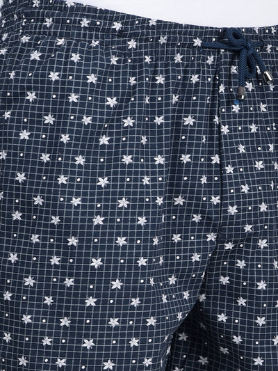 Navy Blue Floral Print 100% Cotton Lounge Shorts-Men Lounge Shorts-Crimsoune Club