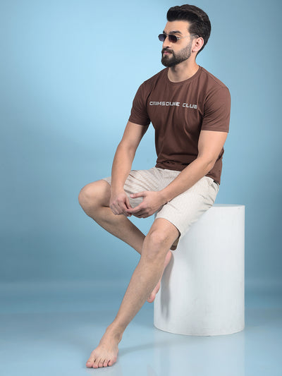 Beige Printed 100% Cotton Lounge Shorts-Men Lounge Shorts-Crimsoune Club