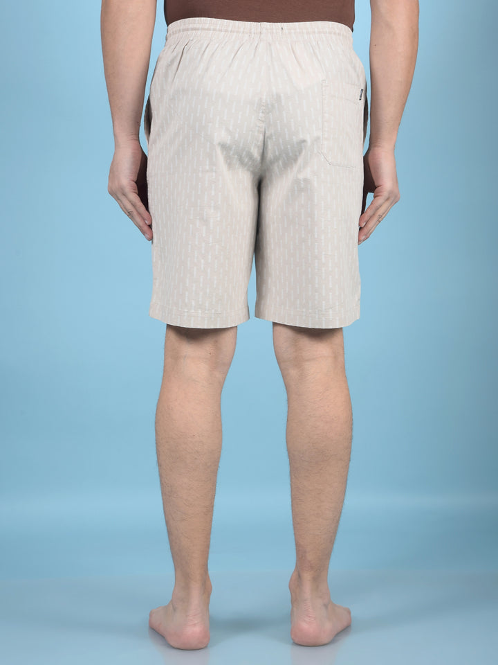 Beige Printed 100% Cotton Lounge Shorts-Men Lounge Shorts-Crimsoune Club