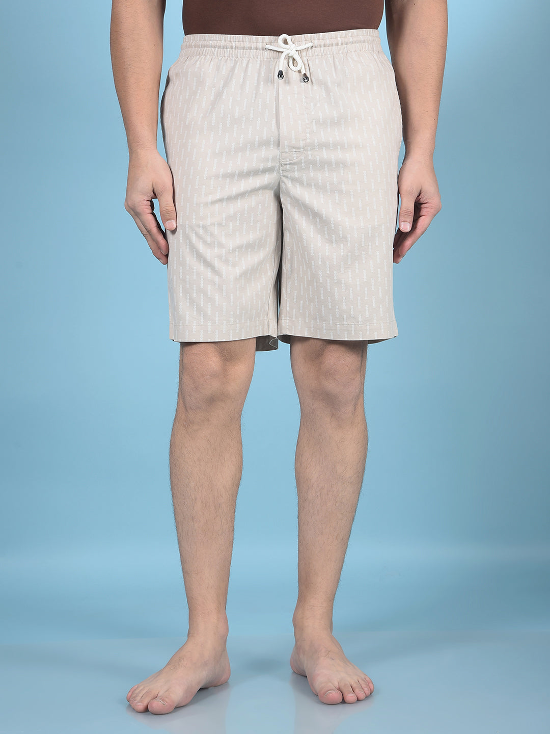 Beige Printed 100% Cotton Lounge Shorts-Men Lounge Shorts-Crimsoune Club