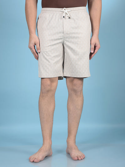 Beige Printed 100% Cotton Lounge Shorts-Men Lounge Shorts-Crimsoune Club