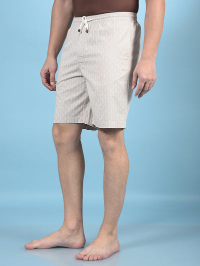 Beige Printed 100% Cotton Lounge Shorts-Men Lounge Shorts-Crimsoune Club