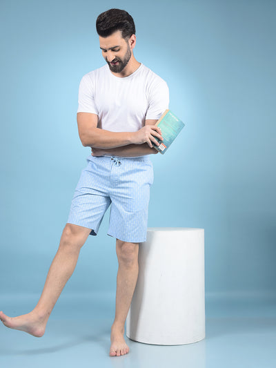 Blue Printed 100% Cotton Lounge Shorts-Men Lounge Shorts-Crimsoune Club