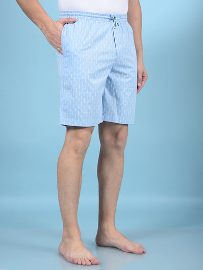Blue Printed 100% Cotton Lounge Shorts-Men Lounge Shorts-Crimsoune Club