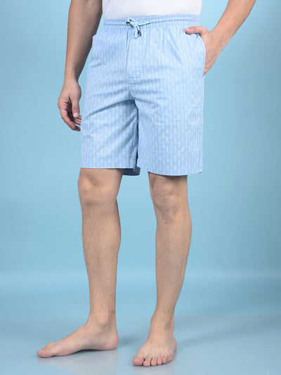 Blue Printed 100% Cotton Lounge Shorts-Men Lounge Shorts-Crimsoune Club