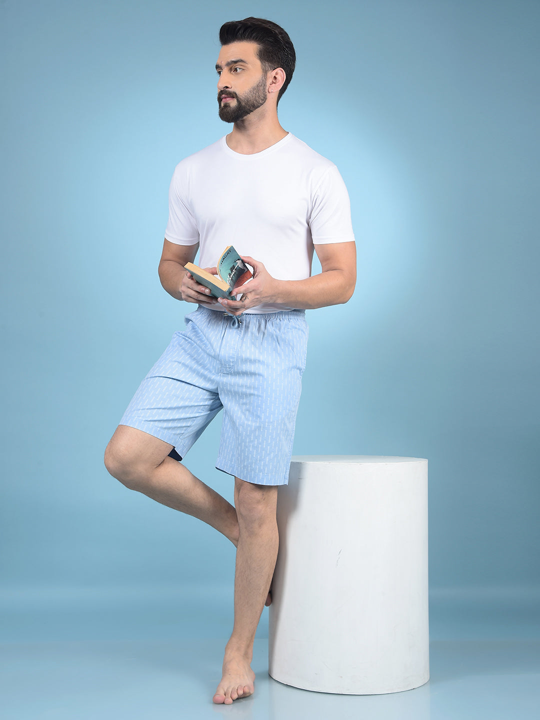 Blue Printed 100% Cotton Lounge Shorts-Men Lounge Shorts-Crimsoune Club