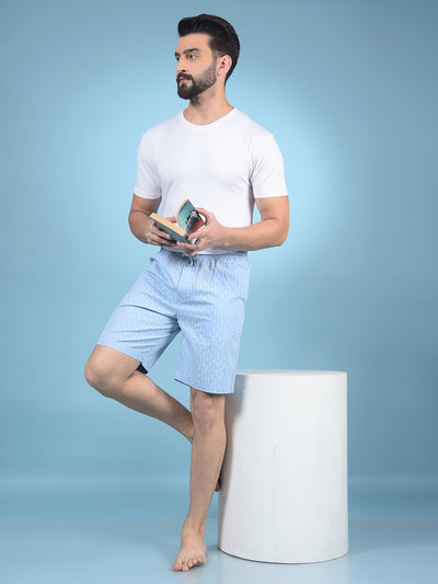Blue Printed 100% Cotton Lounge Shorts-Men Lounge Shorts-Crimsoune Club