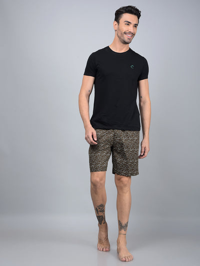 Brown Printed 100% Cotton Lounge Shorts-Men Lounge Shorts-Crimsoune Club