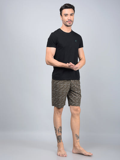 Brown Printed 100% Cotton Lounge Shorts-Men Lounge Shorts-Crimsoune Club