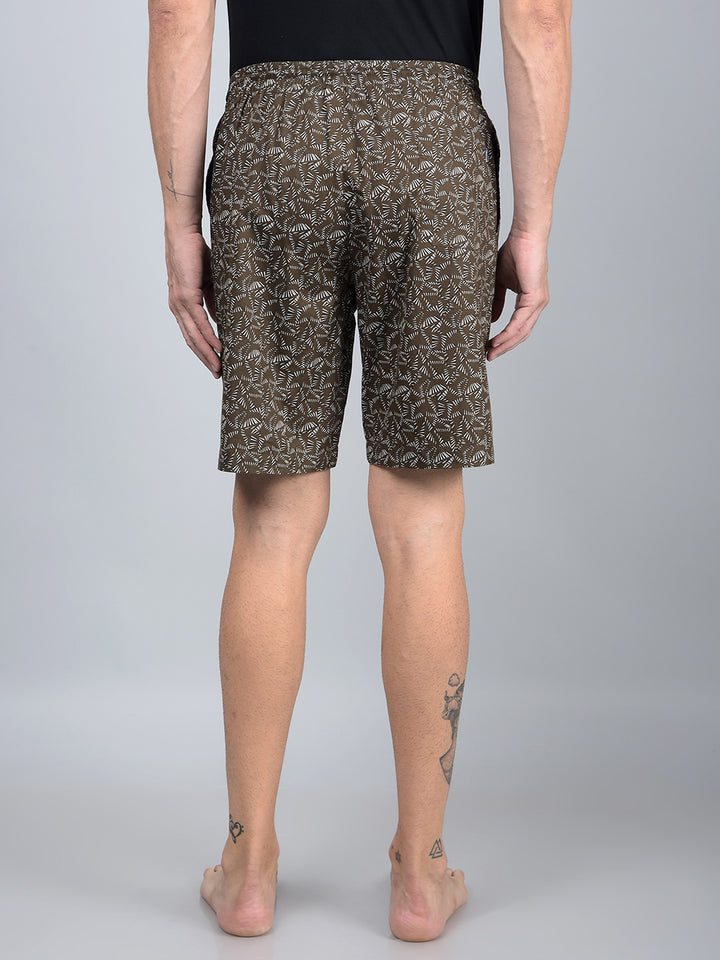 Brown Printed 100% Cotton Lounge Shorts-Men Lounge Shorts-Crimsoune Club