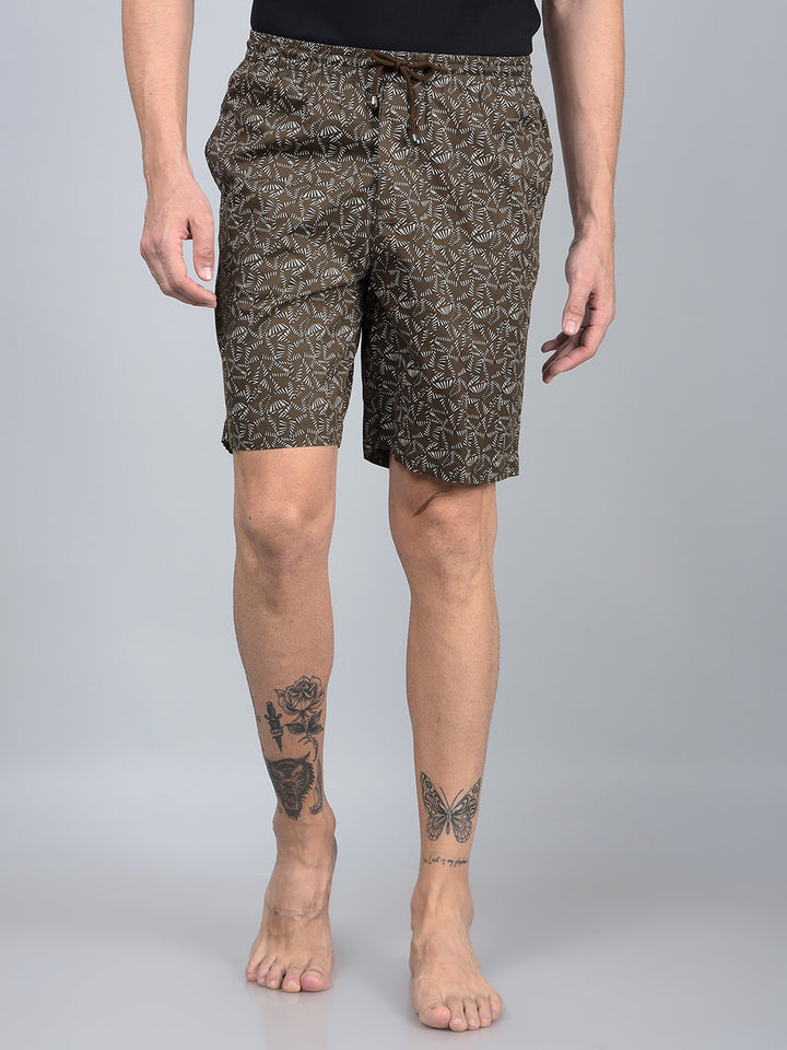 Brown Printed 100% Cotton Lounge Shorts-Men Lounge Shorts-Crimsoune Club