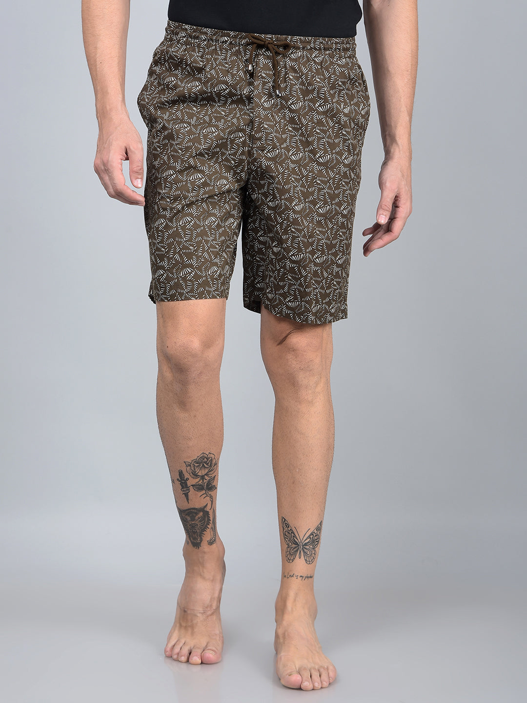 Brown Printed 100% Cotton Lounge Shorts-Men Lounge Shorts-Crimsoune Club