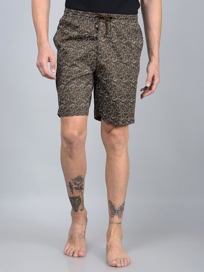 Brown Printed 100% Cotton Lounge Shorts-Men Lounge Shorts-Crimsoune Club