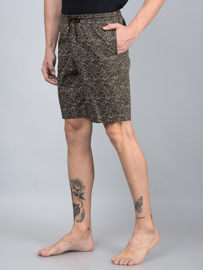 Brown Printed 100% Cotton Lounge Shorts-Men Lounge Shorts-Crimsoune Club