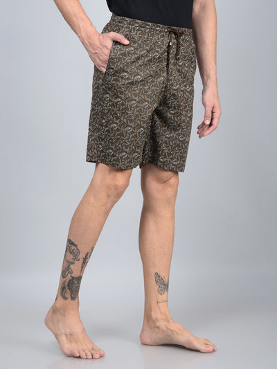 Brown Printed 100% Cotton Lounge Shorts-Men Lounge Shorts-Crimsoune Club