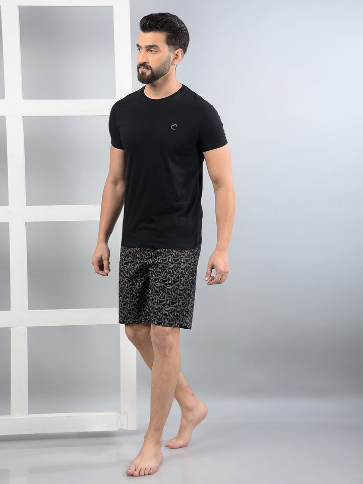 Black Printed 100% Cotton Lounge Shorts-Men Lounge Shorts-Crimsoune Club