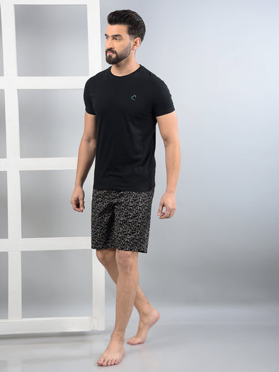 Black Printed 100% Cotton Lounge Shorts-Men Lounge Shorts-Crimsoune Club