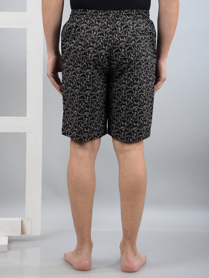 Black Printed 100% Cotton Lounge Shorts-Men Lounge Shorts-Crimsoune Club