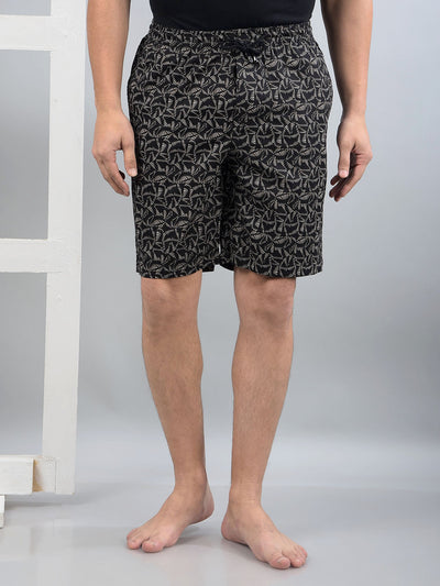 Black Printed 100% Cotton Lounge Shorts-Men Lounge Shorts-Crimsoune Club