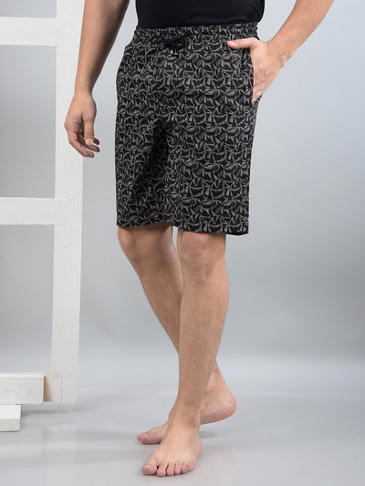 Black Printed 100% Cotton Lounge Shorts-Men Lounge Shorts-Crimsoune Club